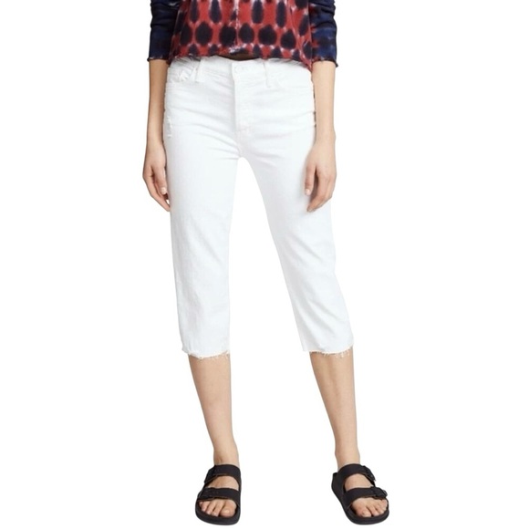 MOTHER The Almost Saint Innocent White Crop Jeans Size 27 Distressed - Picture 1 of 10